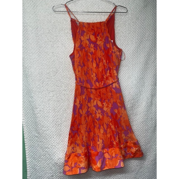 Allison Taylor Dresses & Skirts - TAYLOR Sun Dress Orange Floral Pleated Tie Waist Flowy Small Cruise Summer NWT